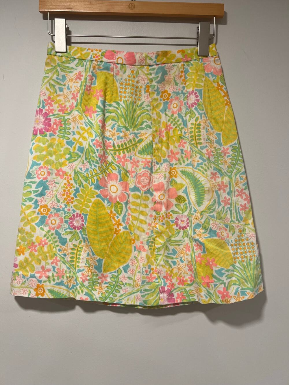 Vintage Neon Floral Mini Skirt Funky Artsy Yellow Pink Green Size Small JL